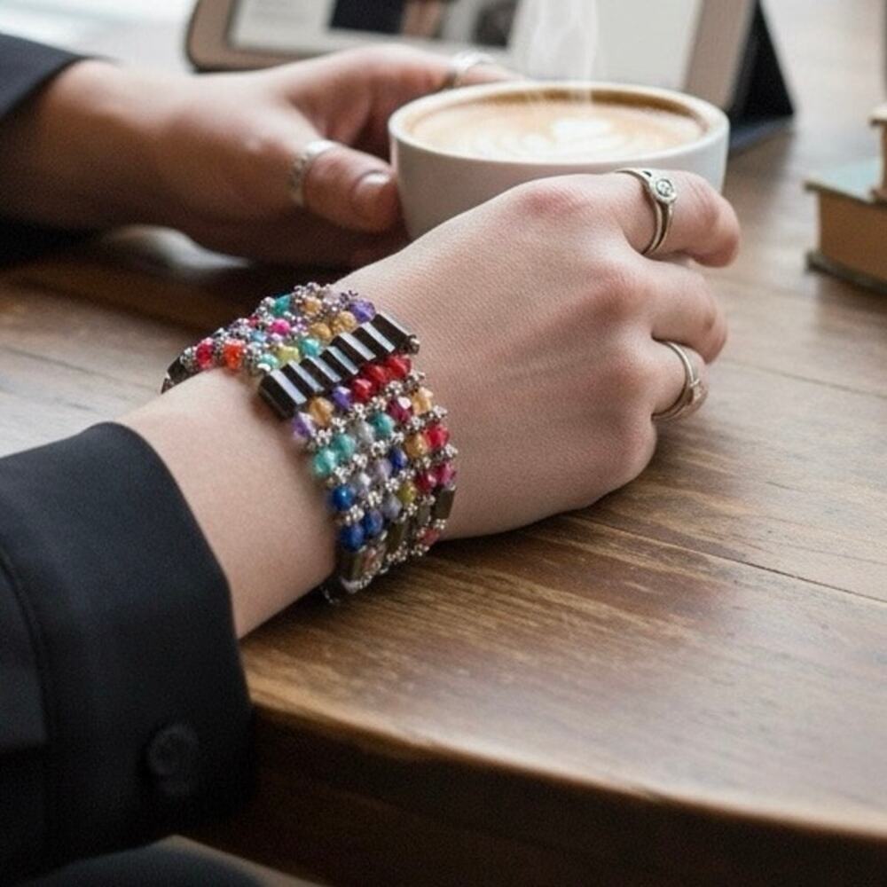Vintage Multicolor Magnetic Bead Wrap Necklace Bracelet Convertible Boho